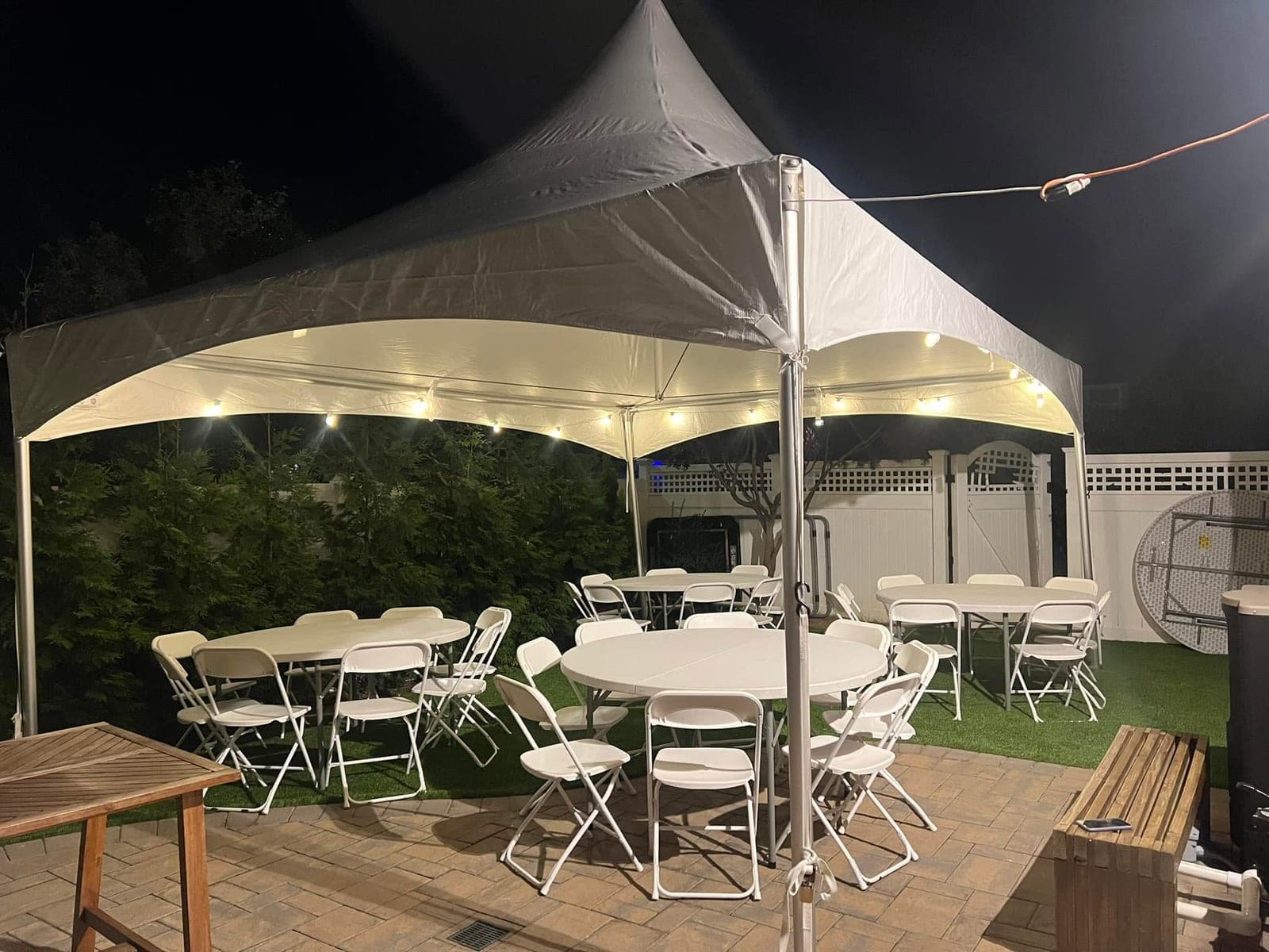 15 by 20 high-peak tent: 15×20 package, tables and chairs set