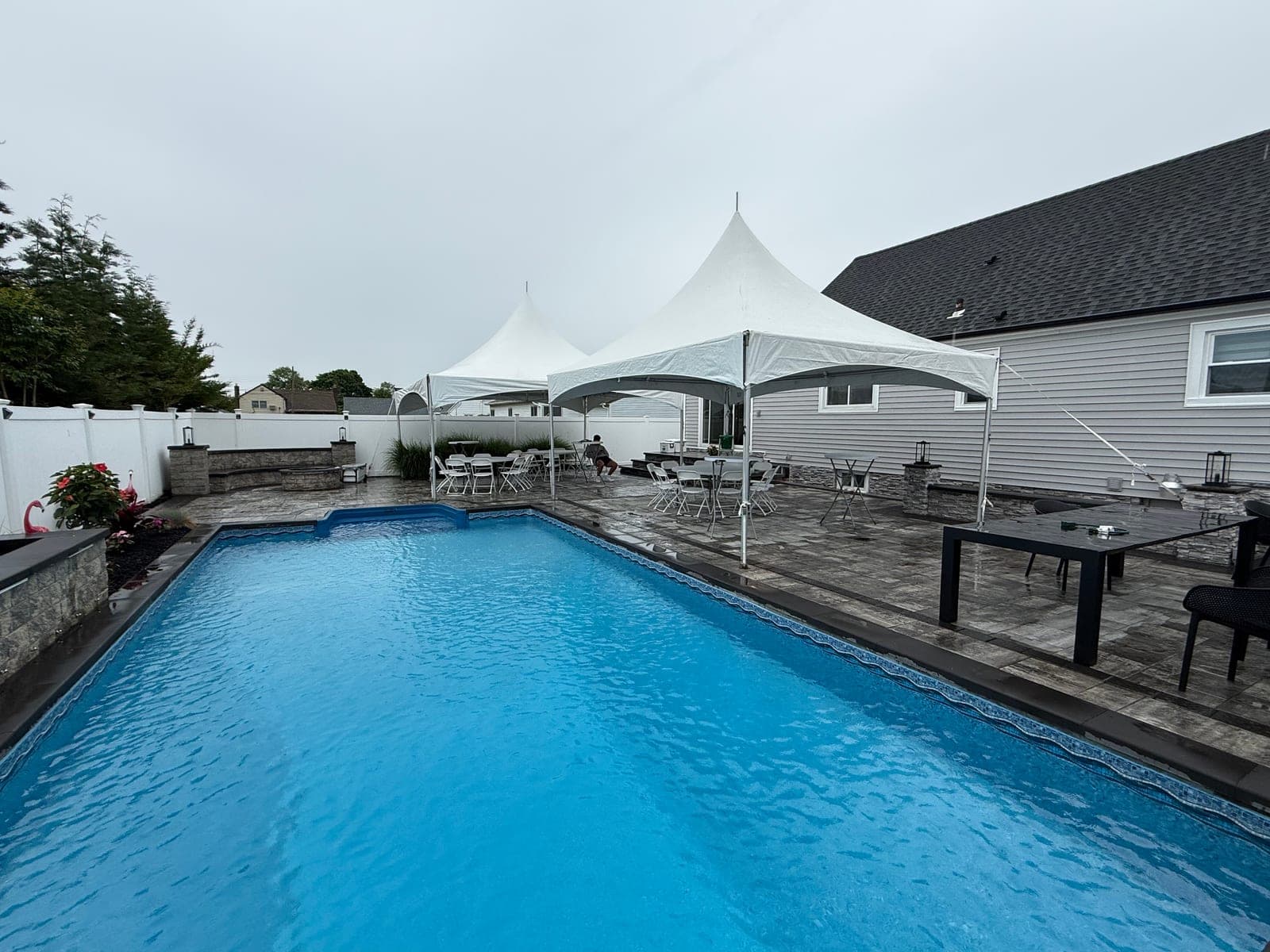 15 by 20 high-peak tent: 15×20 and 20×20 across the pool