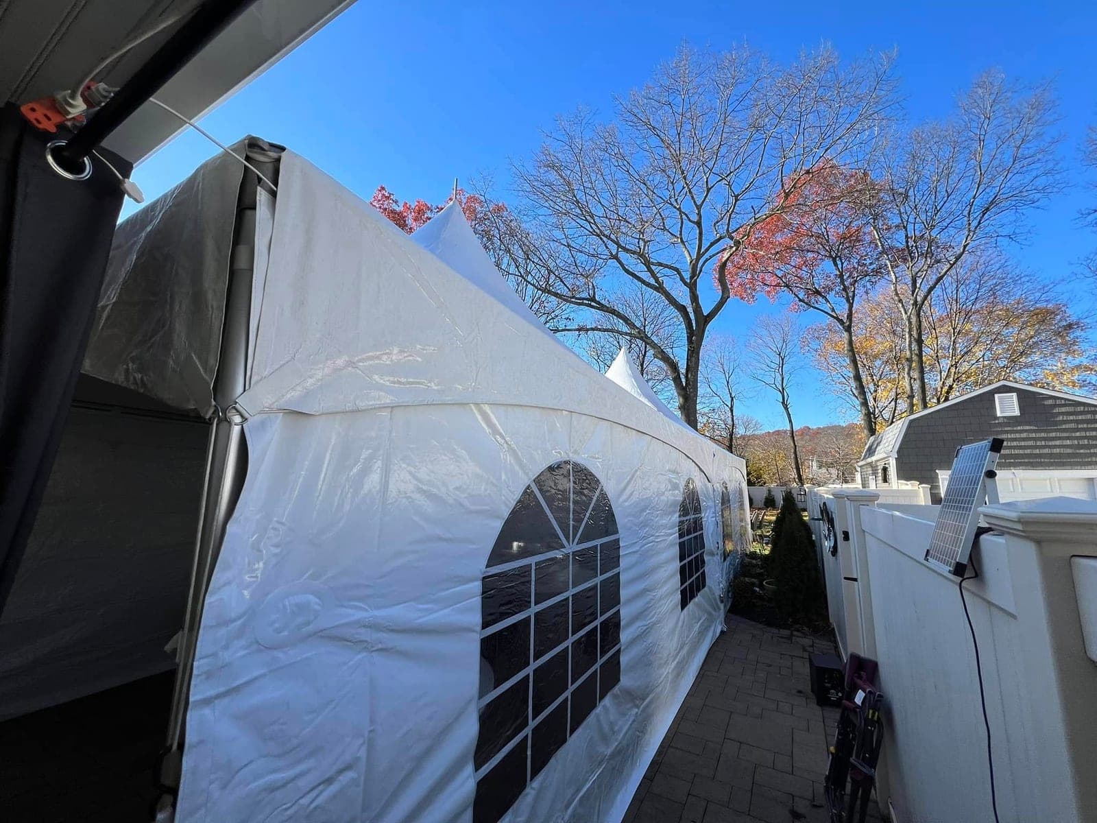 15 by 40 high-peak tent: Sides with windows, fall