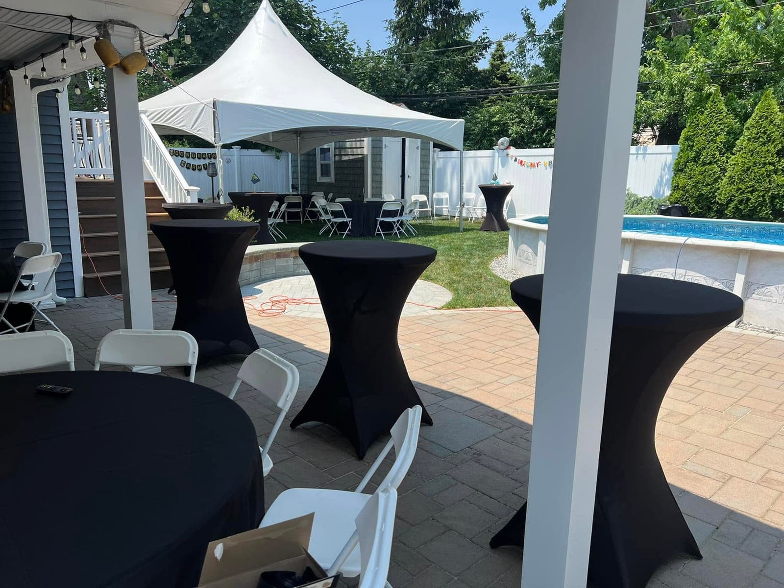 20 by 20 high-peak tent: 20×20 with high-top tables