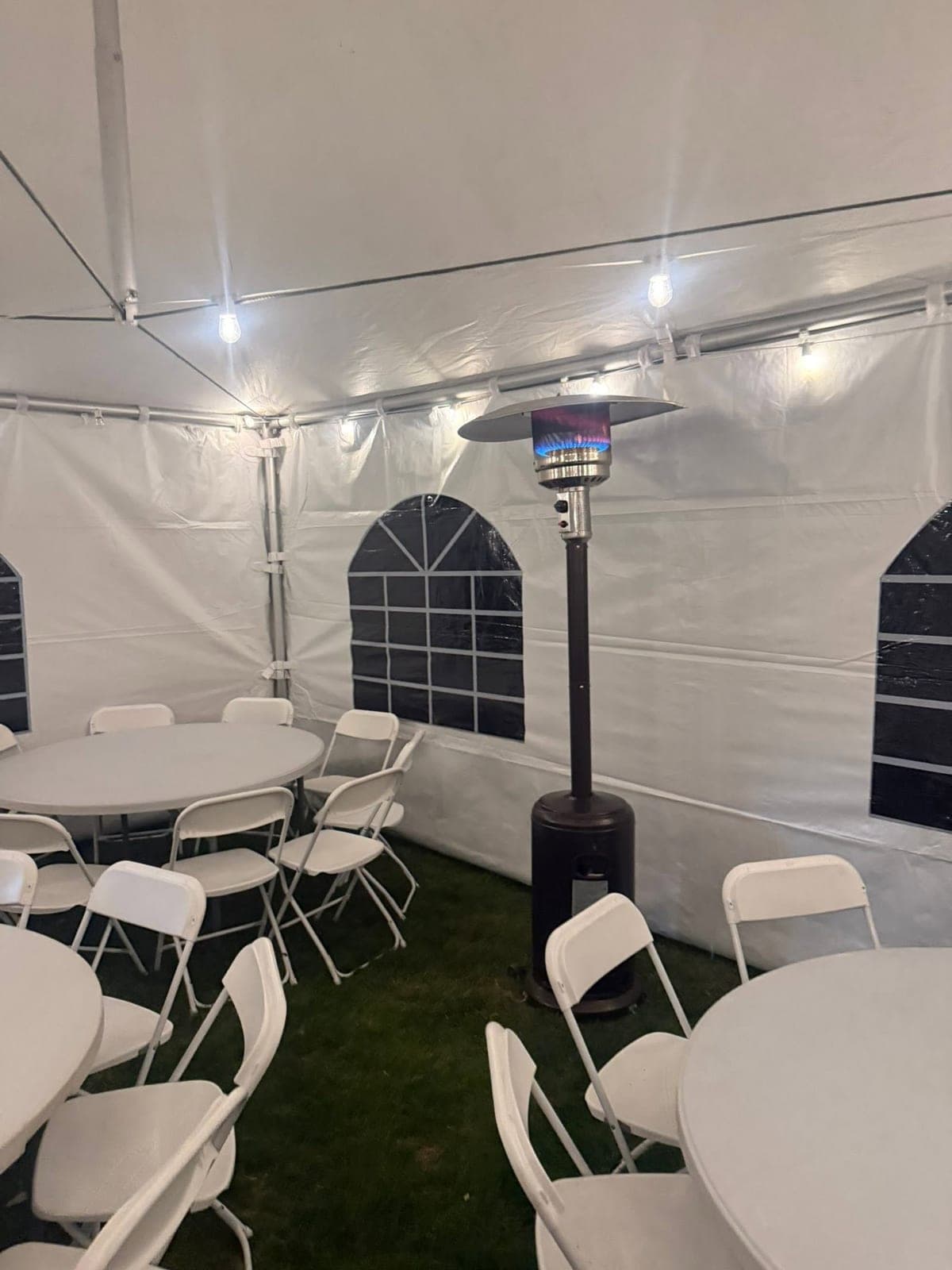 Inside a Tents UP tent: Heater and rounds