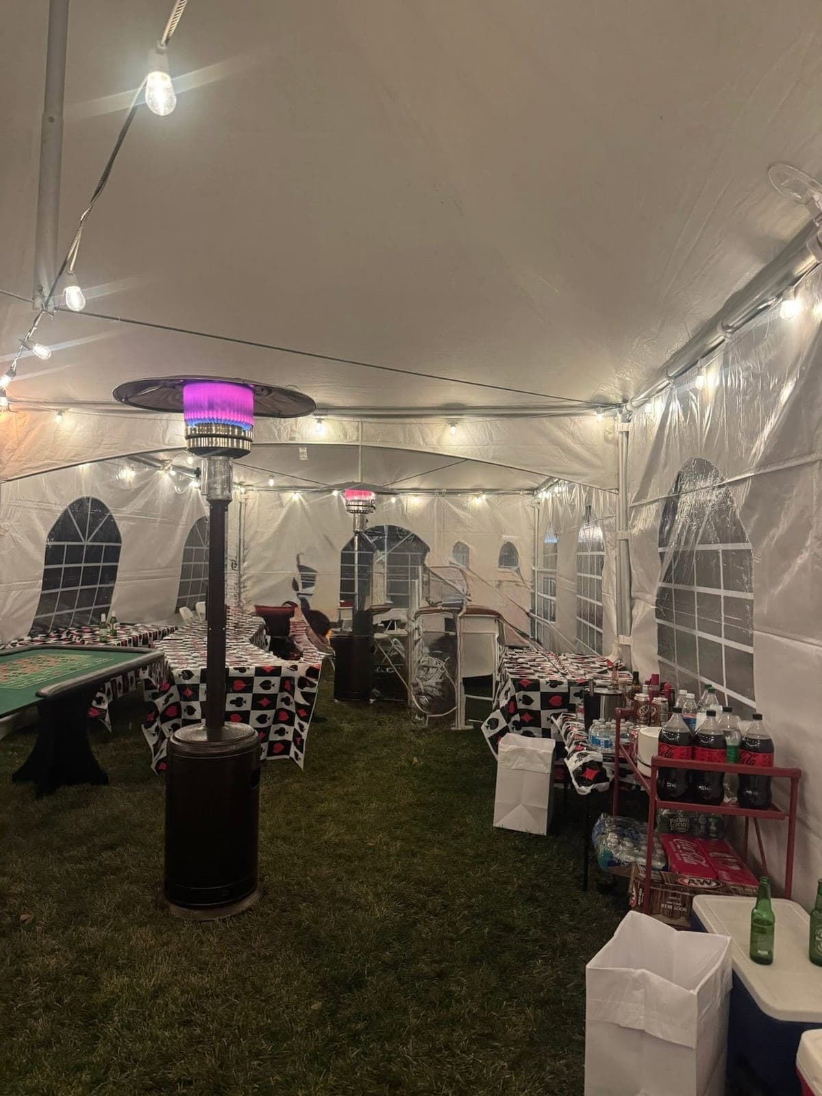 Inside a Tents UP tent: Lights on, ready to go
